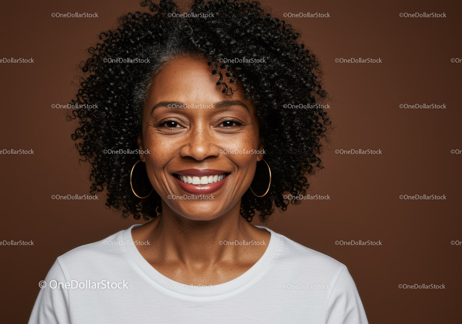 Portrait of a Smiling African American Woman with Curly Hair