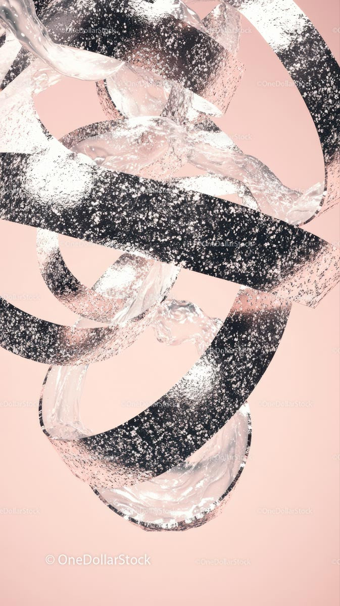 Elegant Black and Clear Glass Rings Art with Light Pink Background