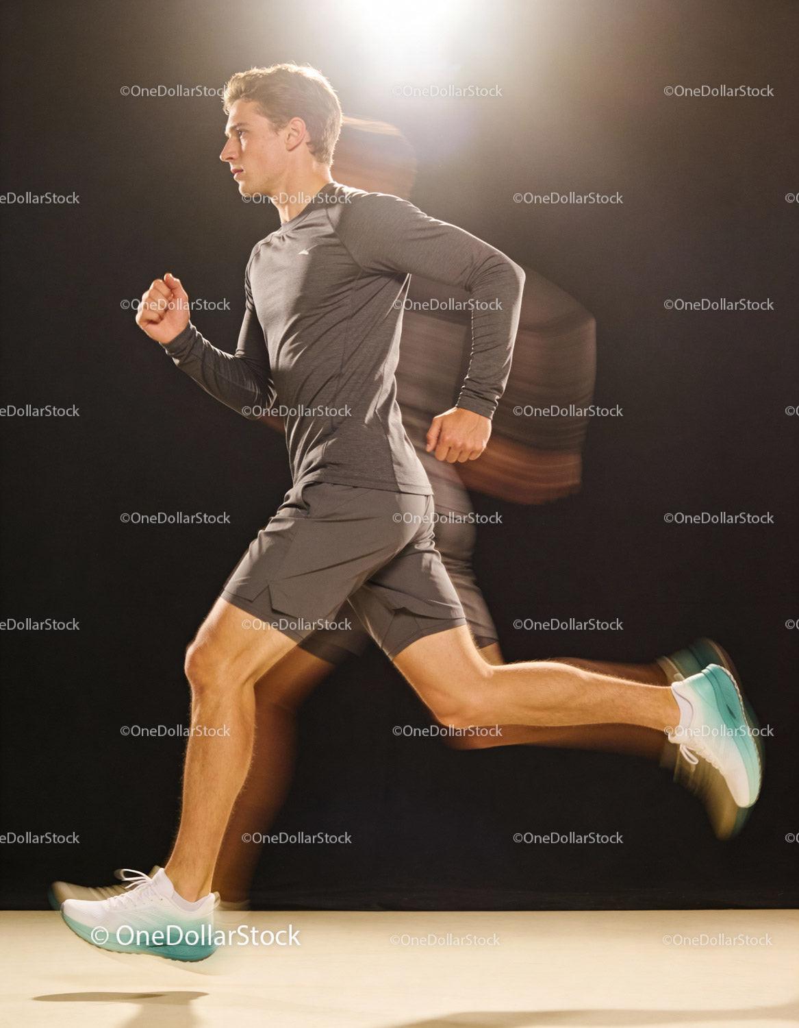Athletic man running fast with motion blur effect