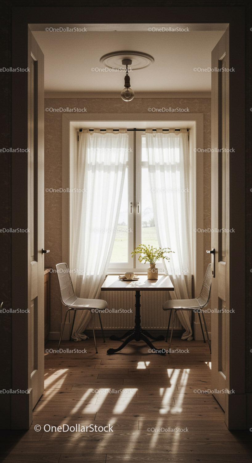 Cozy breakfast nook by sunlit window