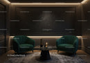 Cozy modern lounge with green velvet armchairs