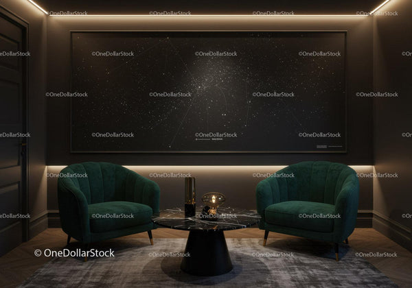 Cozy modern lounge with green velvet armchairs