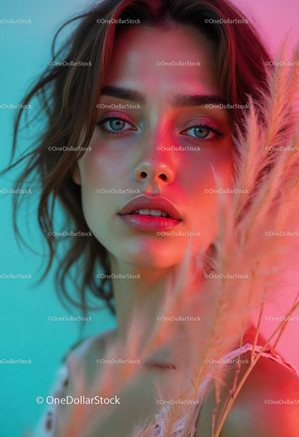 Vibrant Summer Portrait of a Young Woman with Blue Eyes and Wavy Hair