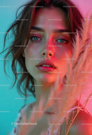 Vibrant Summer Portrait of a Young Woman with Blue Eyes and Wavy Hair
