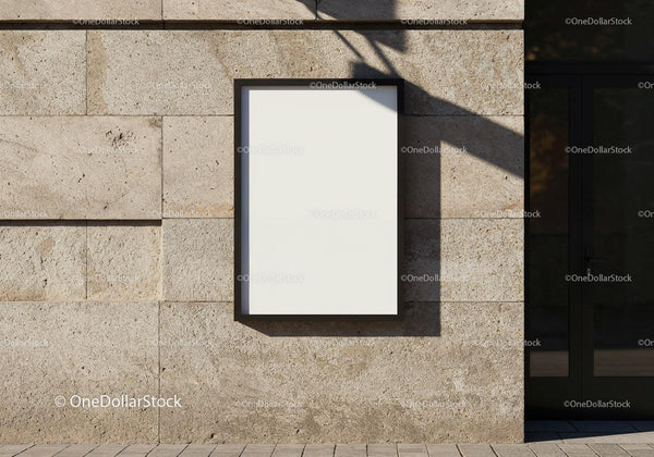 Blank poster frame on textured urban stone wall JPG Mockup Image