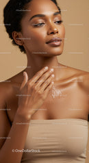 Elegant Portrait of a Woman with Flawless Skin and Soft Makeup