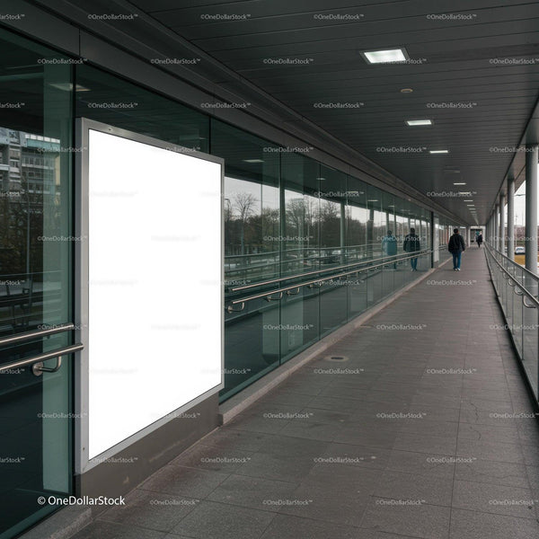 Empty urban walkway with blank advertising display panel JPG Mockup Image