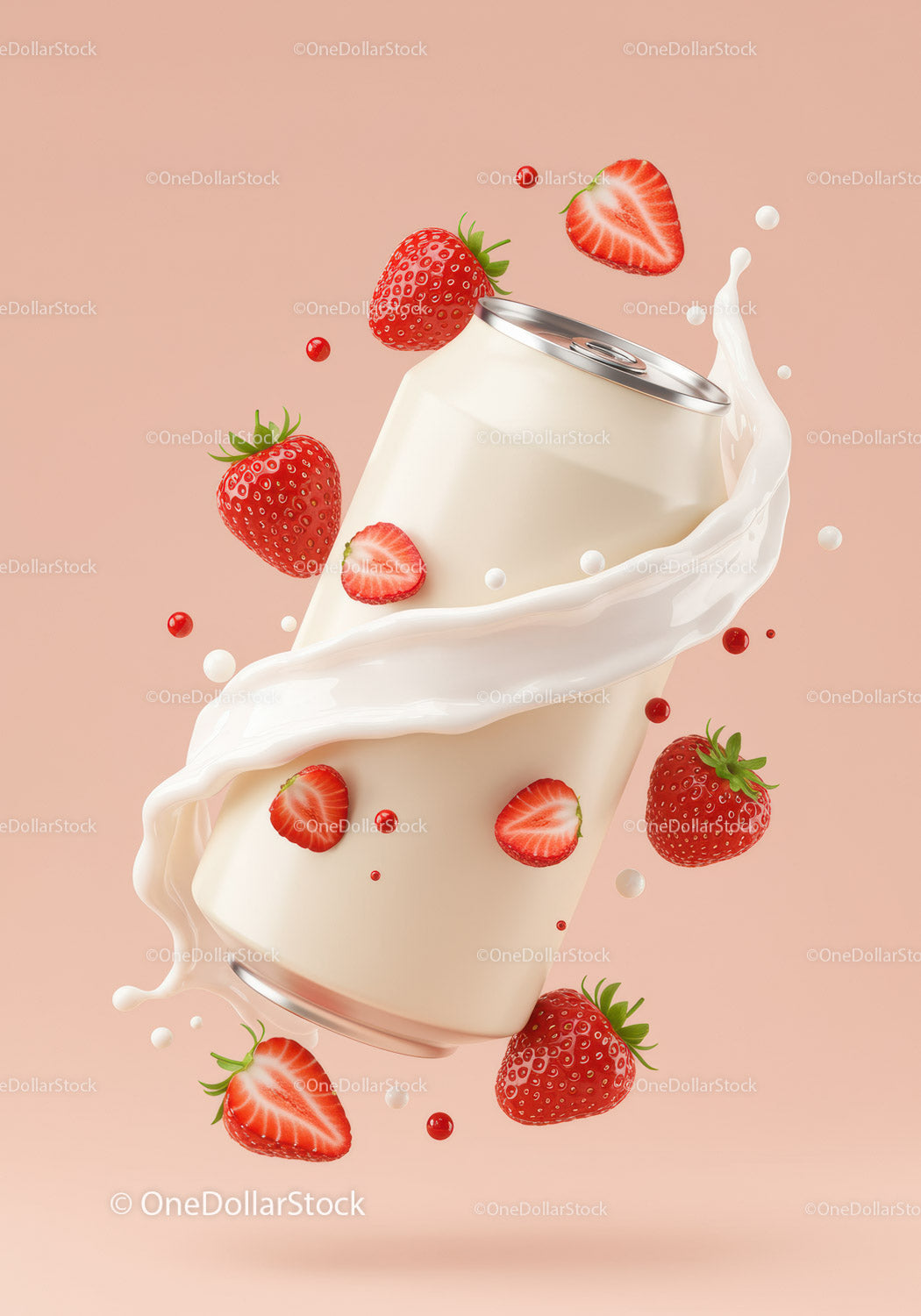 Refreshing Strawberry Beverage Can Splash with Milk