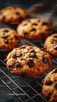 Freshly Baked Chocolate Chip Cookies on Cooling Rack