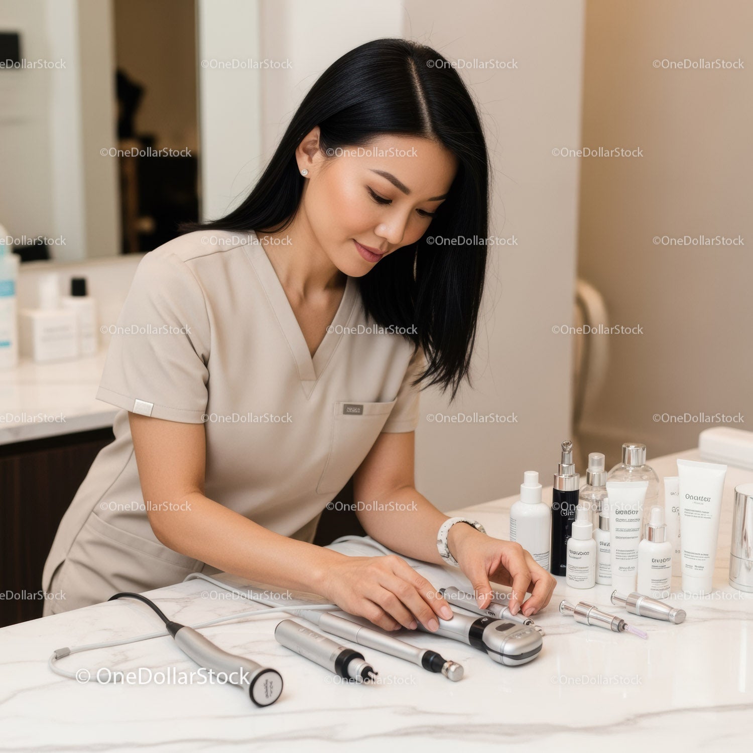 Medical Professional Using Skincare Devices at Beauty Clinic