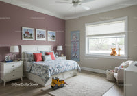 Bright Kids Bedroom With Floral Bedding and Plush Toys