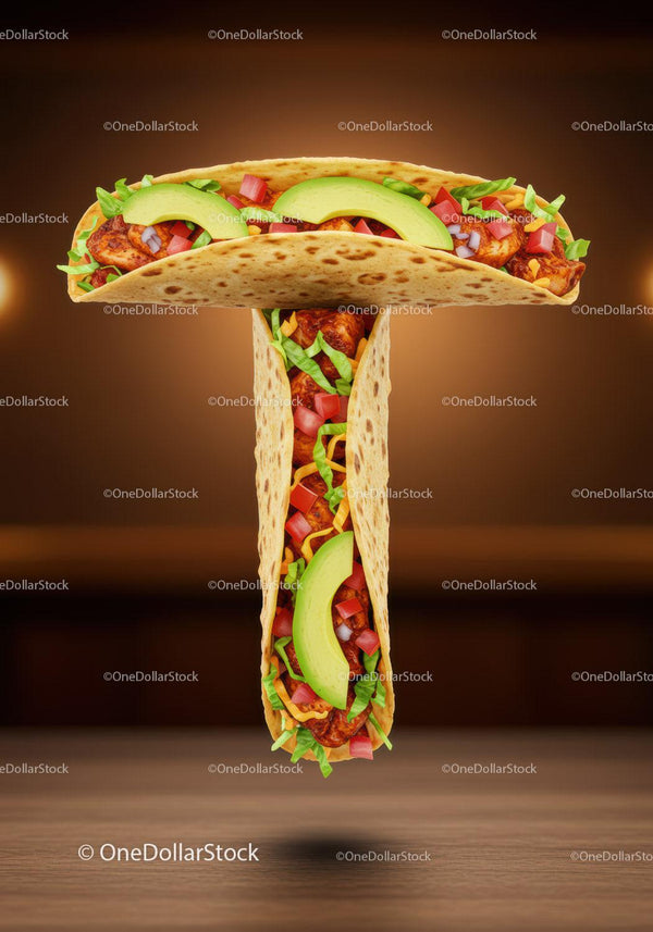 Taco ułożone w kształt litery T z świeżymi składnikami