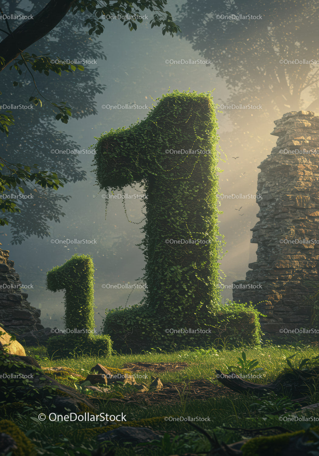 Green Ivy Sculpted Number One in Misty Forest