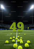 Illuminated Tennis Court with Number 49 Made of Balls