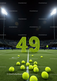 Illuminated Tennis Court with Number 49 Made of Balls