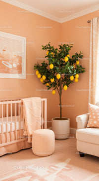 Bright and Cozy Nursery with Lemon Tree and Peach Walls
