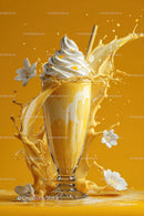 Creamy Vanilla Milkshake Splash with Flowers in Glass