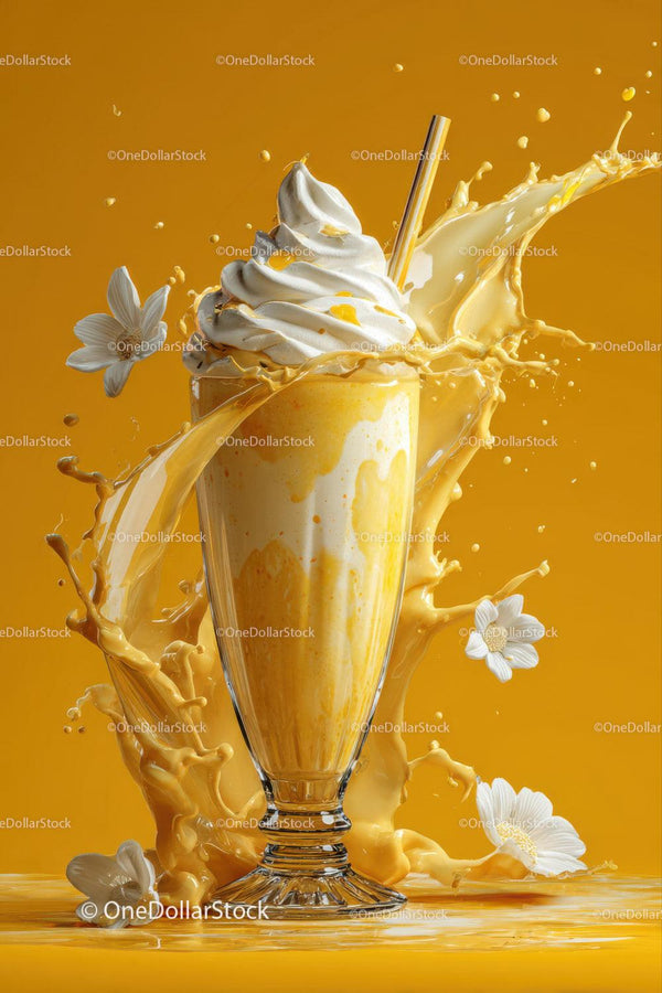Kremowy Shake Waniliowy z Kwiatami w Szklance