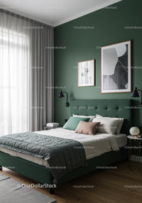 Modern Bedroom with Green Accent Wall and Stylish Decor