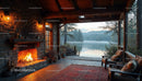 Cozy Lakeside Porch with Fireplace Overlooking Mountain Lake