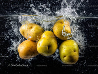 Fresh Yellow Apples Falling into Water with Splash Effect