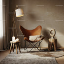 Cozy corner with leather chair and warm lighting