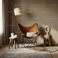 Cozy corner with leather chair and warm lighting