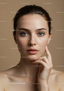 Close-up Portrait of a Beautiful Woman with Blue Eyes and Flawless Skin