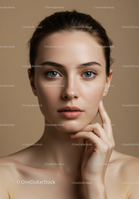 Close-up Portrait of a Beautiful Woman with Blue Eyes and Flawless Skin