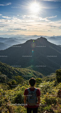 Breathtaking Mountain Landscape with Sunlit Peaks and Lush Forest