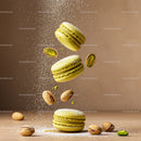 Green Pistachio Macarons with Powdered Sugar Splash