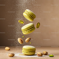 Green Pistachio Macarons with Powdered Sugar Splash