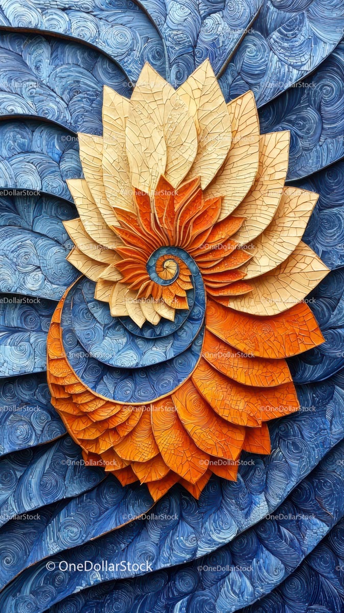 Kolorowa spiralna muszla o misternych fakturach i żywych kolorach