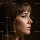 Beautiful Female Profile with Brown Hair and Classic Makeup