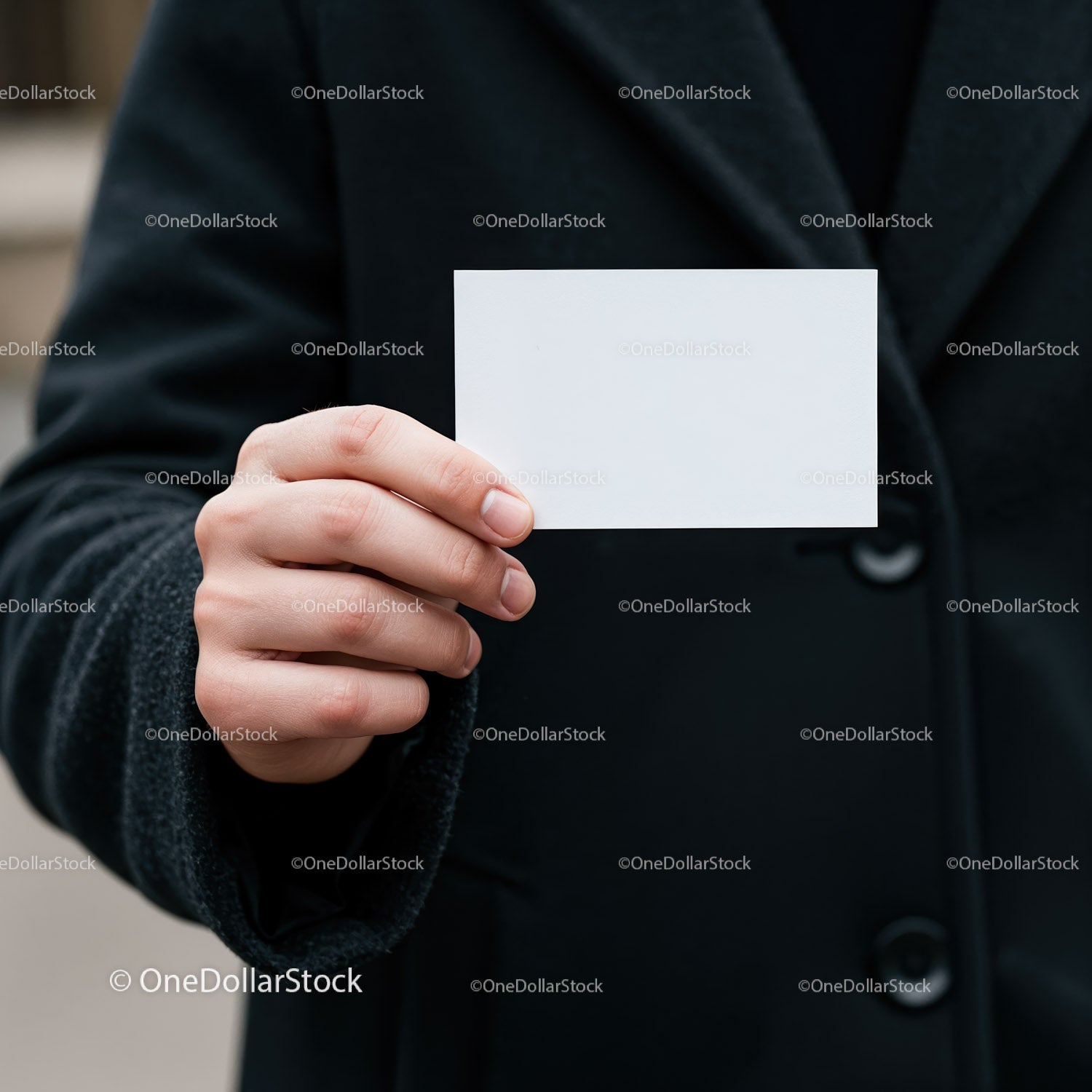 Person Holding Blank White Card for Business or Message