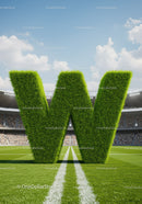 Large Grass Letter W on Football Field with Stadium Crowd