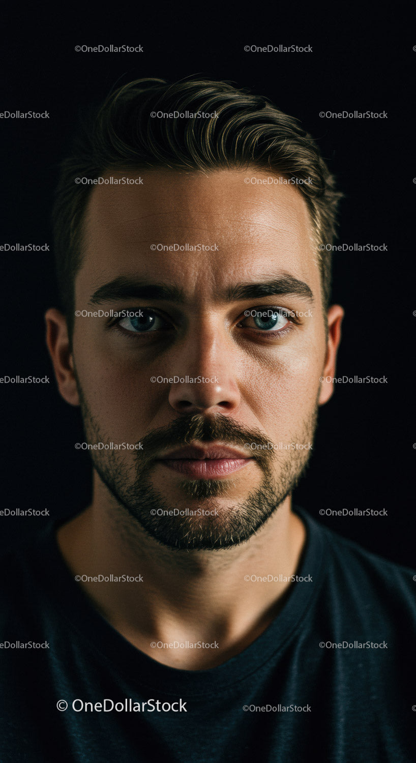Close up portrait of thoughtful young man with dark background