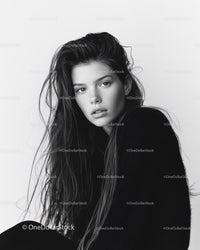 Striking Black and White Portrait of a Young Woman with Long Hair