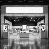 Modern electronics store interior with bright displays