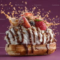 Fresh Strawberry and Blueberry Waffle with Chocolate Drizzle