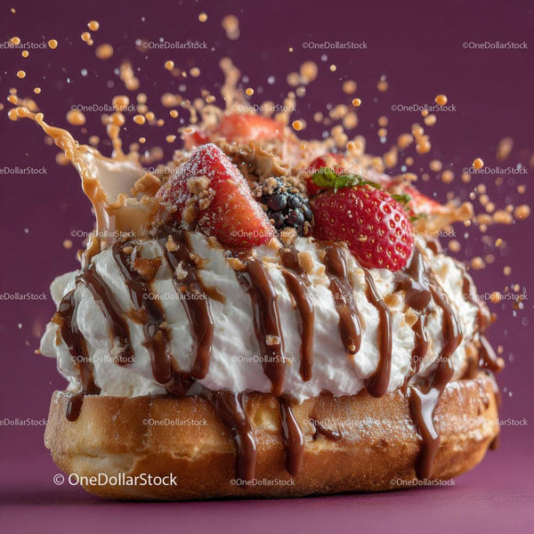 Fresh Strawberry and Blueberry Waffle with Chocolate Drizzle