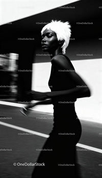 Portrait of woman with white hair in motion outdoors