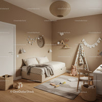 Cozy Children's Bedroom with Playful Decorations and Soft Lighting
