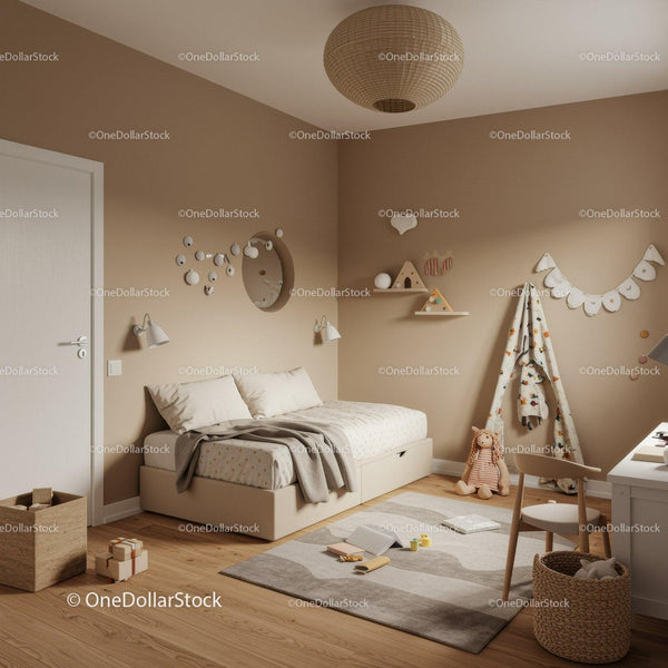 Cozy Children's Bedroom with Playful Decorations and Soft Lighting