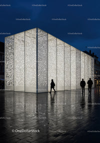 Contemporary Architectural Building with Perforated Illuminated Facade