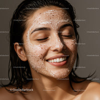 Happy Woman with Face Mask Showing Clear and Glowing Skin