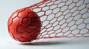 Red Soccer Ball in Goal Net with Dynamic Sports Atmosphere