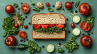 Fresh Vegetable Sandwich on Rustic Bread with Garden Veggies