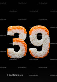 Creative sushi shaped like the number thirty nine