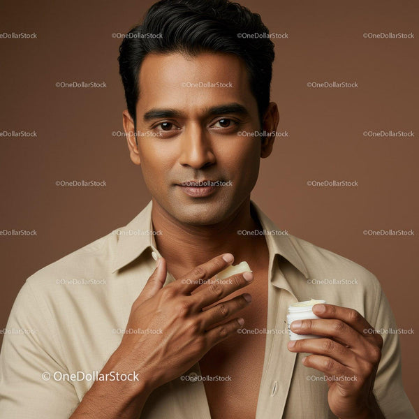 Elegant Man Applying Moisturizer with Calm Expression for Skincare